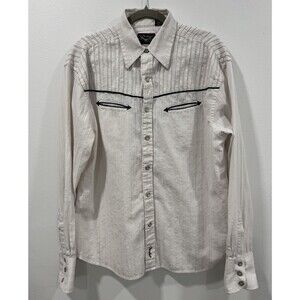 Fender By Da Vinci Custom Shop Men Snap Button White Embroidered Shirt Wester XL